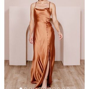 Revelry Billie Satin dress in Copper 725